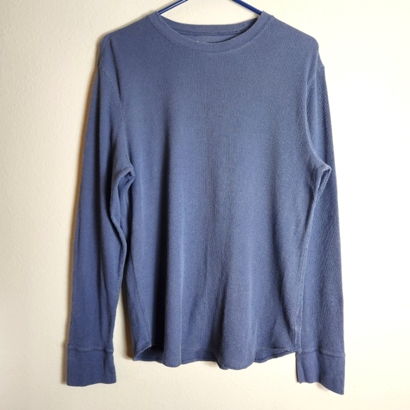 Gap Mens Light Navy Thermal Waffle Knit Long Sleeve Crewneck Shirt-Size L - Picture 1 of 5